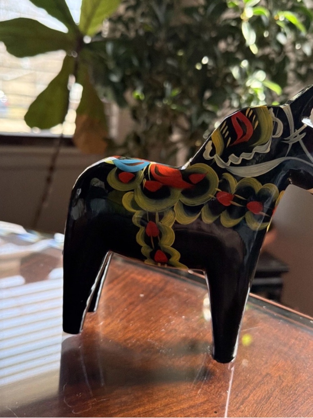 6” Swedish Dala Horse Black Nils Olsson Sweden Handmade Painted Wooden, Folk Art